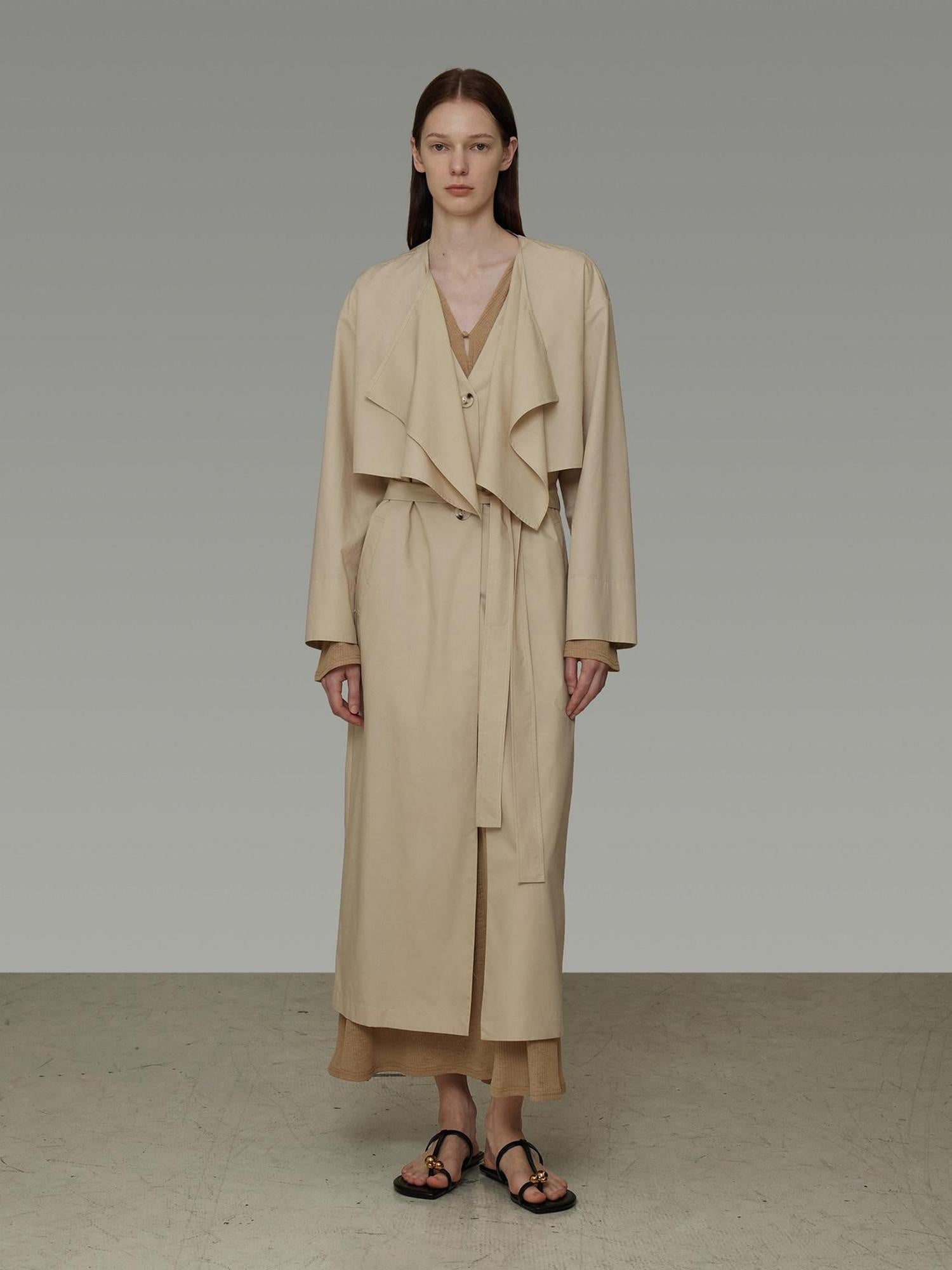 unspoken Classic Khaki Single Breasted Mid Length Loose Fit Women Commuter Trench Coats