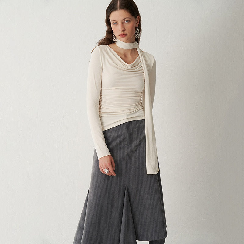 someonesometimes Soft Viscose Blend Tie Detail V-neck Minimalist Commuter Knit Pullover Sweaters