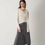 someonesometimes Soft Viscose Blend Tie Detail V-neck Minimalist Commuter Knit Pullover Sweaters