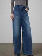 unspoken High Waist Washed Durable Denim Blue Loose Versatile Cotton Wide Leg Jeans