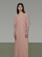 unspoken Breathable Linen Lyocell Blend Minimal A Line V-neck Pleated Women Maxi Dresses