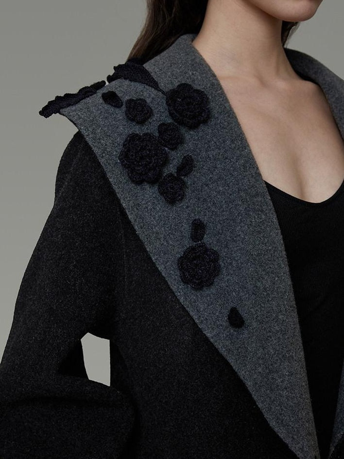 unspoken Warm Thick Minimal Commuter Loose Fit Lapel Women Sheep Wool Blend Wool Coats