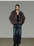 unspoken Warm Minimal No Collar Mocha Brown Women Commuter Polyester Short Coat