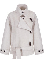 fano Wool Blend Korean Commuter Relaxed Fit Notched Collar Light Grey Short Coat