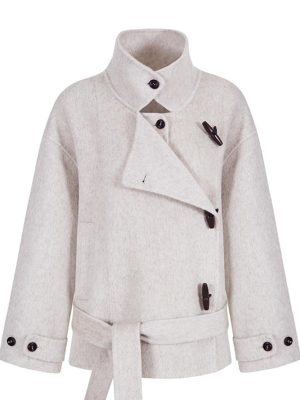 fano Wool Blend Korean Commuter Relaxed Fit Notched Collar Light Grey Short Coat