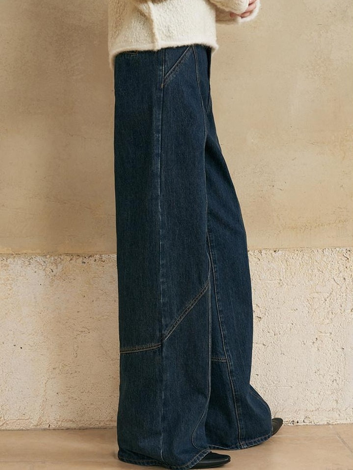 someone sometimes Washed Denim Relaxed Natural Waist Casual Zip Fly Blue Straight Leg Jeans