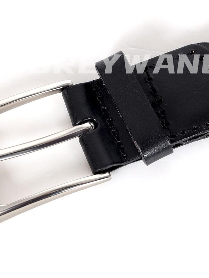 audreyyang Premium Cowhide Woven Leather Square Buckle Women Classic Belts