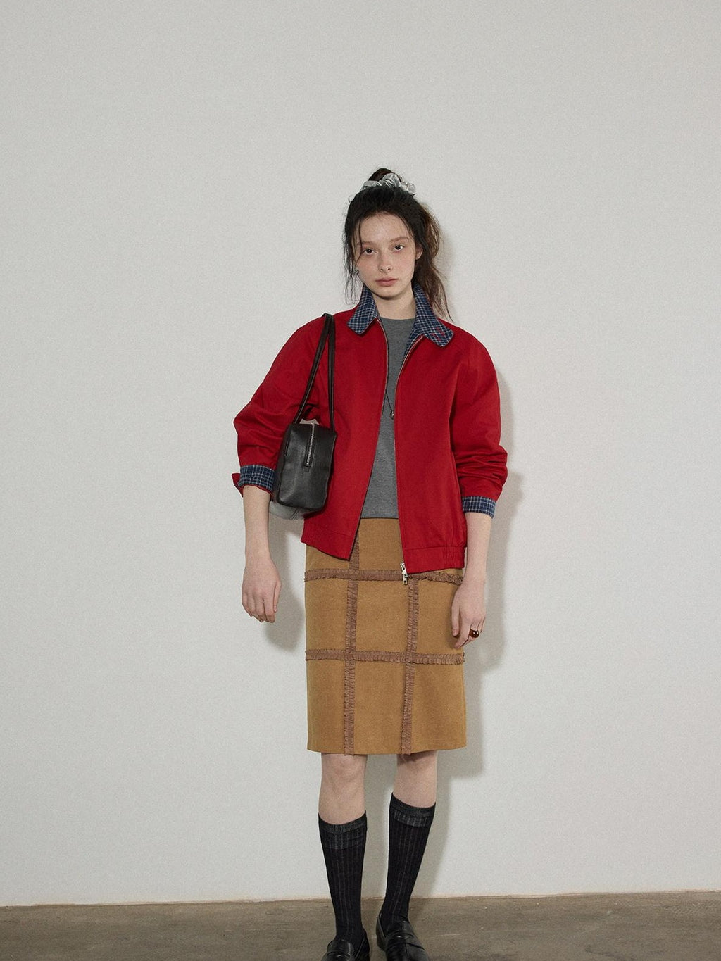 Lofi choose Pure Cotton Office Loose Raglan Zipper Plaid Women Khaki Cropped Jackets