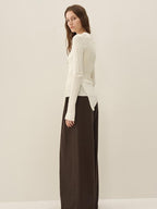 someone sometimes Polyester Blend Knit V-neck Slim Fit Sweet Ivory Women Long Sleeve T-Shirts