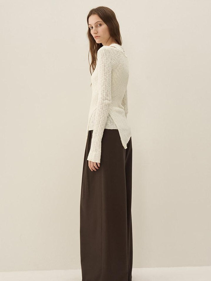 someone sometimes Polyester Blend Knit V-neck Slim Fit Sweet Ivory Women Long Sleeve T-Shirts