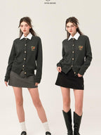 ikyou Embroidered V-neck Minimal Office Knit Button Front Long Sleeve Cardigans