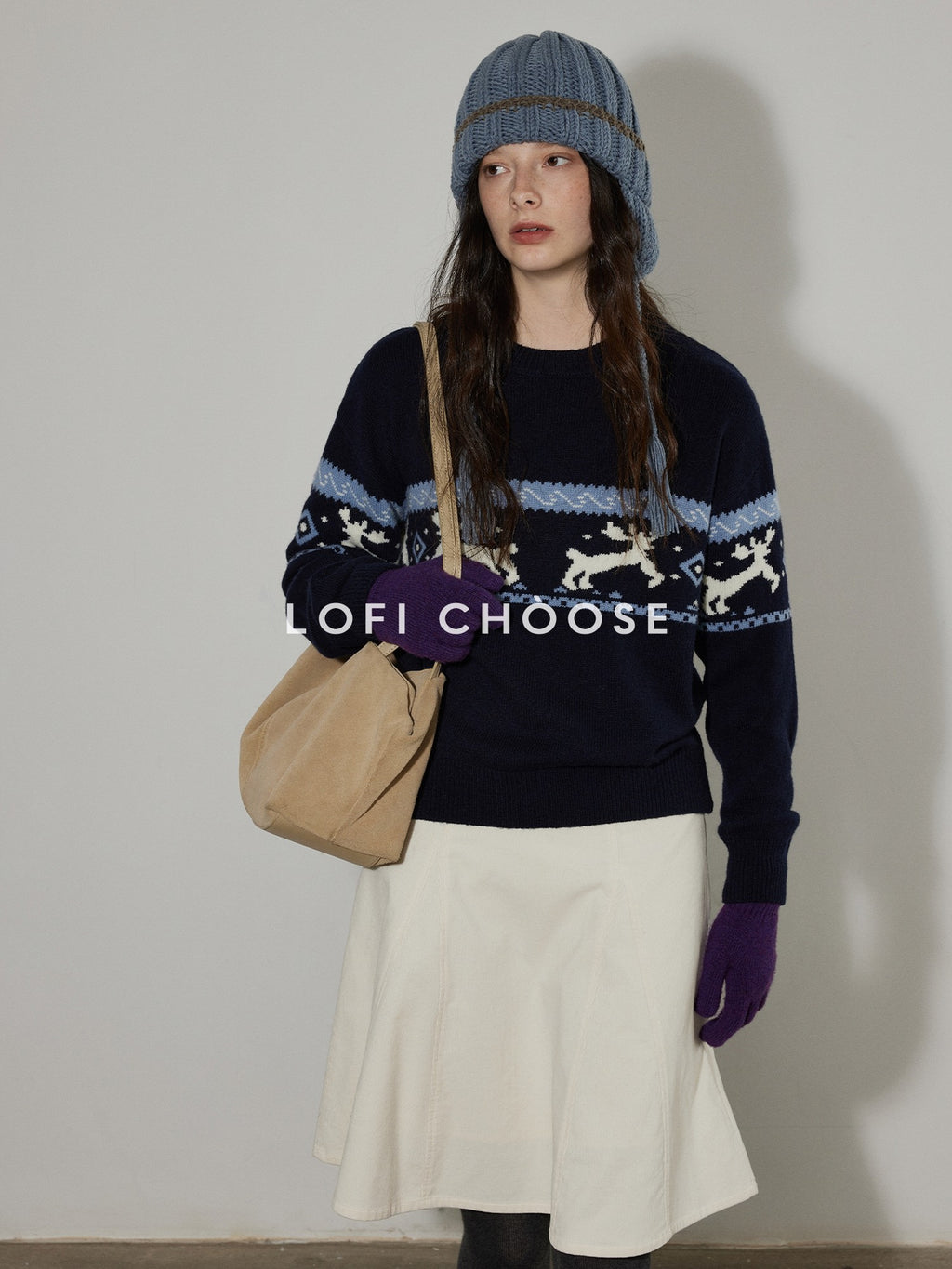 Lofi choose Cozy Thick Knit Pullover Loose Fit Commuter Crew Neck Navy Sweaters