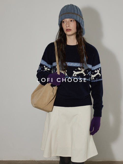 Lofi choose Cozy Thick Knit Pullover Loose Fit Commuter Crew Neck Navy Sweaters