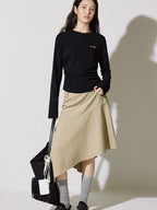 fano Soft Lyocell Cotton Blend Casual Mid Waist Ruffle Asymmetrical Women Midi Skirts