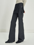 someonesometimes Asymmetrical Tie Natural Waist Micro Flare Women Polyester Blend Flared Pants