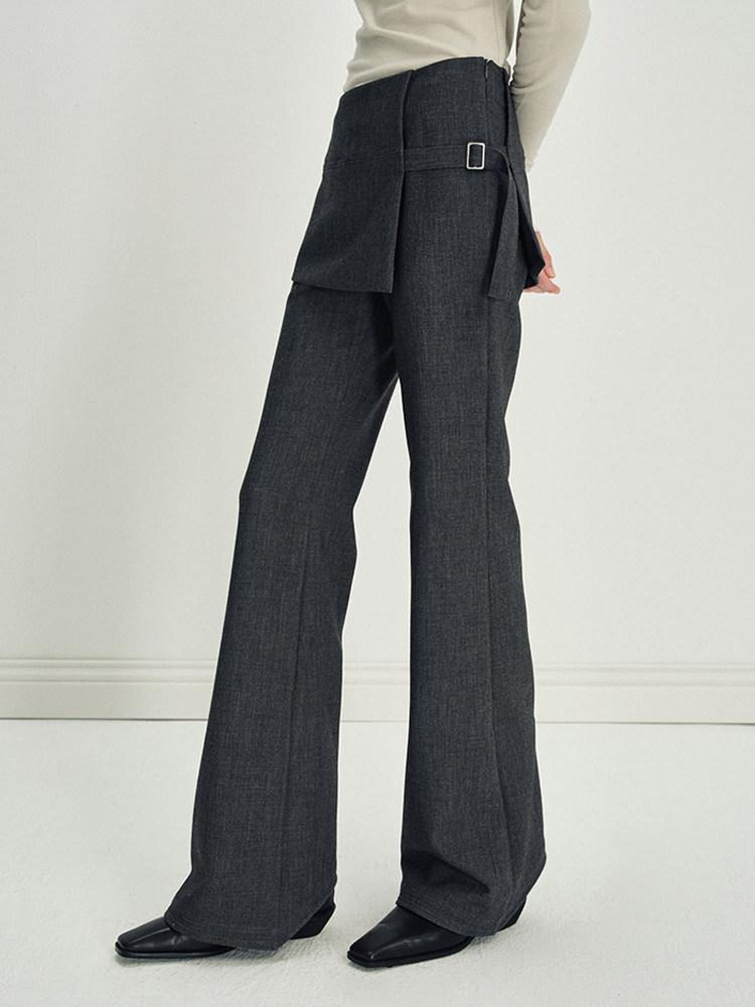 someonesometimes Asymmetrical Tie Natural Waist Micro Flare Women Polyester Blend Flared Pants
