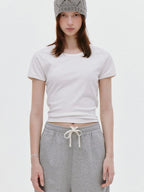 fano Breathable Cotton Lyocell Slim Cropped Korean Womens White Short Sleeve T-Shirts