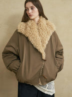 someonesometimes Cozy Commuter Cotton Blend Relaxed Short Collar Gray Brown Olive Puffer Jackets