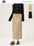 ikyou High Waist Embroidered A Line Minimal Office Midi Khaki Black Maxi Skirts