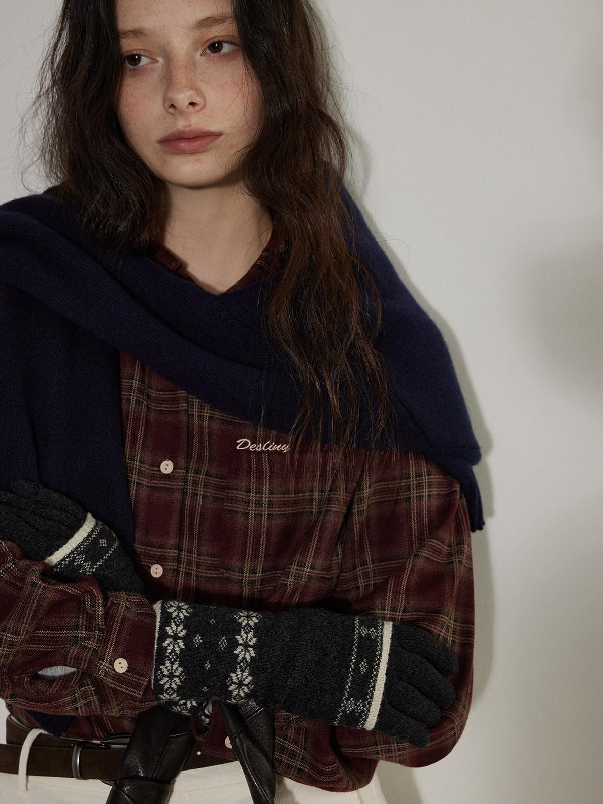 Lofi choose Brushed Cotton Vintage Loose Fit Collared Longsleeve Womens Red Plaid Shirts