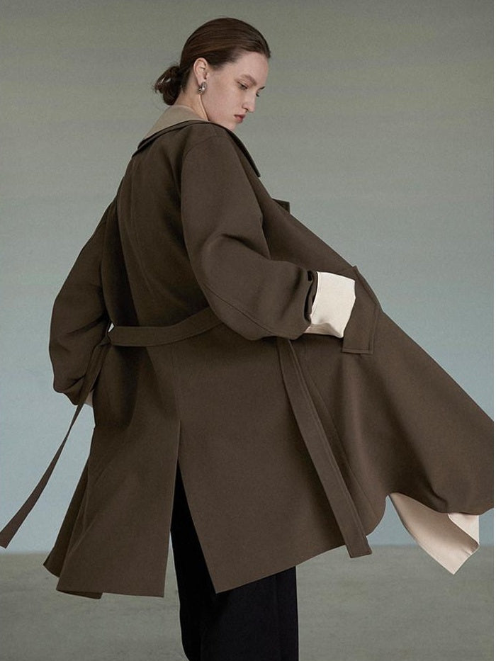 unspoken Single Breasted Straight Fit Commuter Artistic Women Dark Grey Green Long Coats