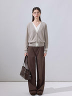 ikyou Stain Resistant Cotton Embroidered Natural Waist Brown Rigid Wide Leg Jeans