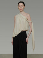 unspoken Polyester French Asymmetric One Shoulder Loose Fit Women Solid Camisoles