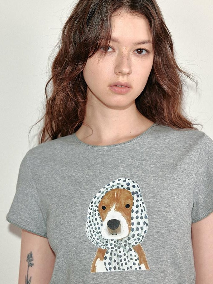 fano Soft Cotton Korean Slim Round Neck Animal Print Women Short Sleeve T-Shirts