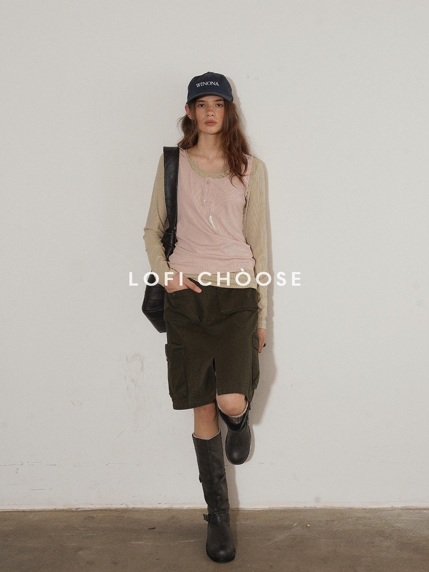 Lofi choose Slim Fit Commuter Round Neck Women Khaki Green Light Gray Long Sleeve T-Shirts