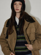 Lofi choose Warm Insulated Oversized Commuter Stand Collar Sand Brown Zip Puffer Jackets