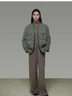 unspoken Lambswool Blend Structured Commuter Round Neck Relaxed Green Wool Coats