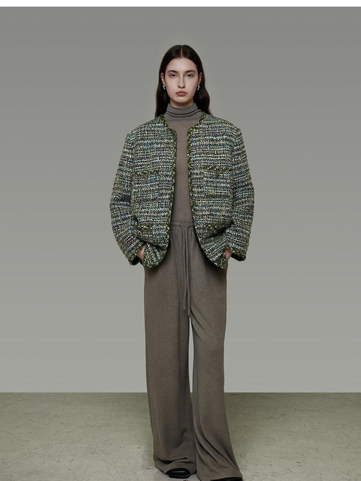 unspoken Lambswool Blend Structured Commuter Round Neck Relaxed Green Wool Coats