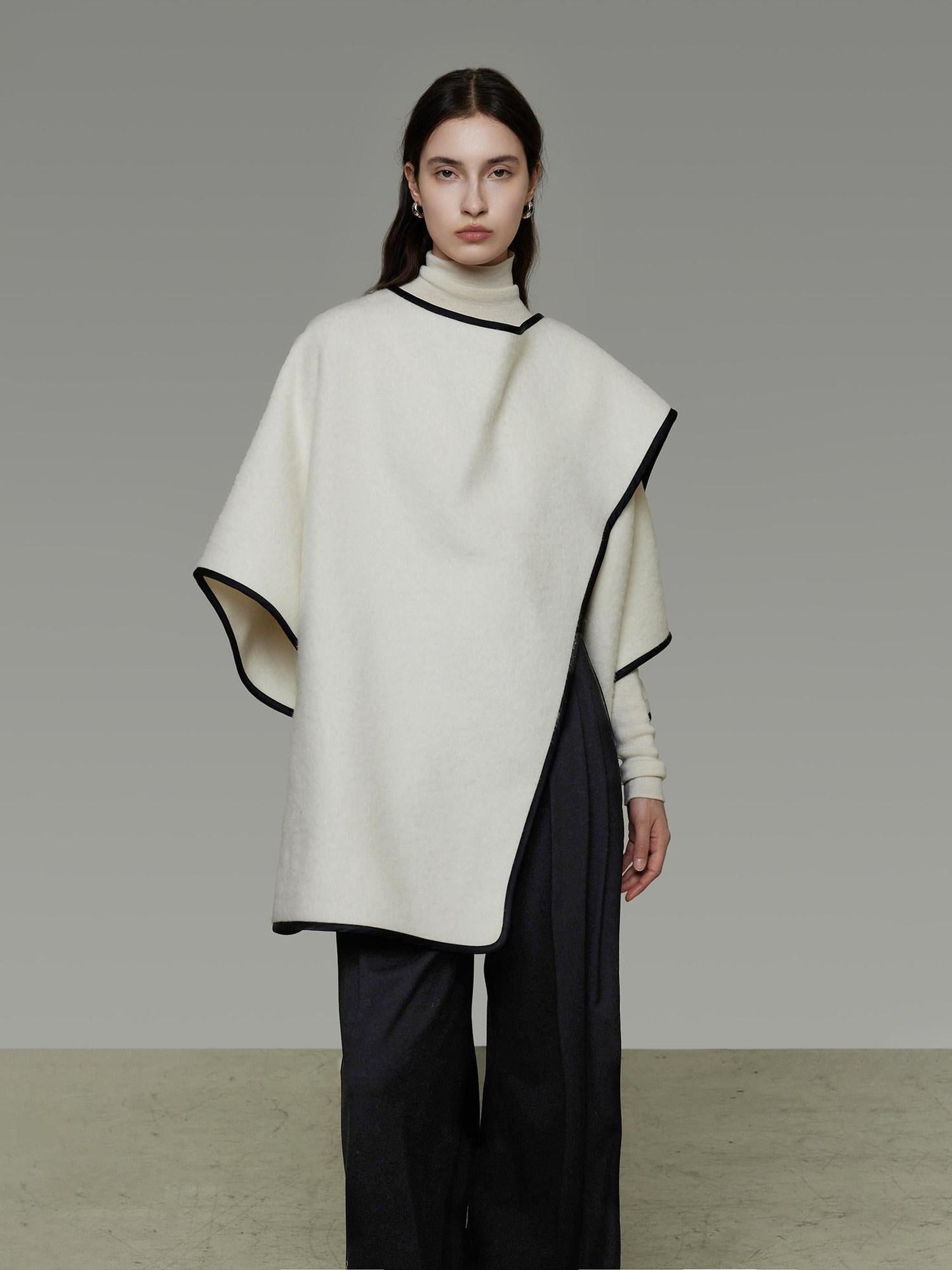 unspoken Premium Sheep Wool Blend 3D Tailored Loose Fit Commuter Women White Wool Coats