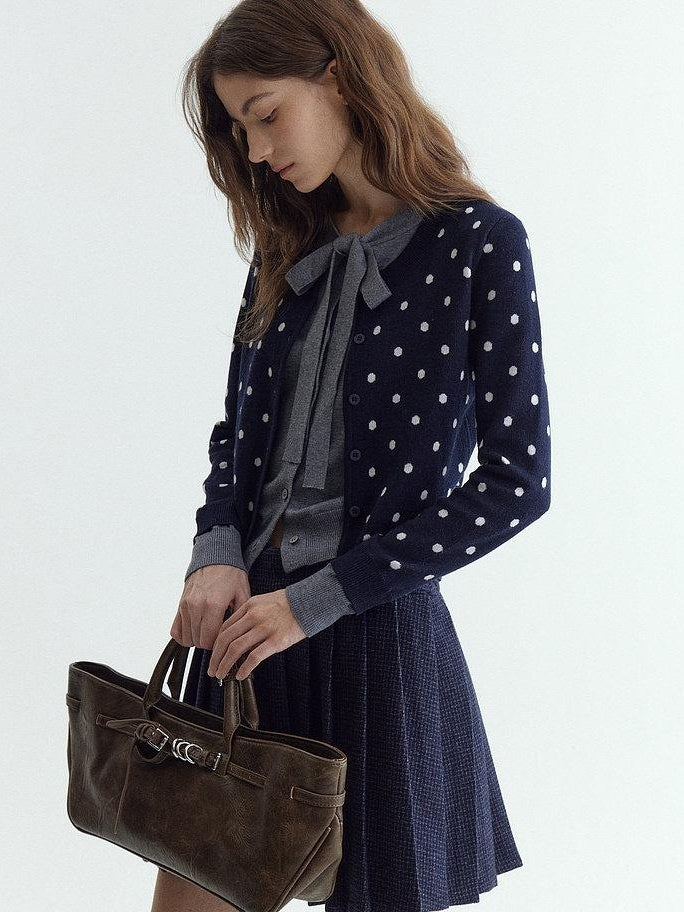 fano Slim Fit Polka Dot Button Front Long Sleeve Women Knitwear Tops Cardigans