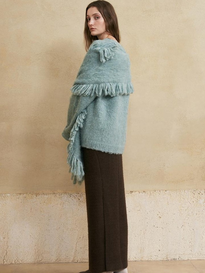someone sometimes Lined Mid Waist Slit Casual Straight Knit Dark Brown Daily Maxi Skirts