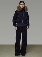 unspoken Thick Cotton Hooded Oversized Minimal Commuter Navy Zippered Puffer Jackets