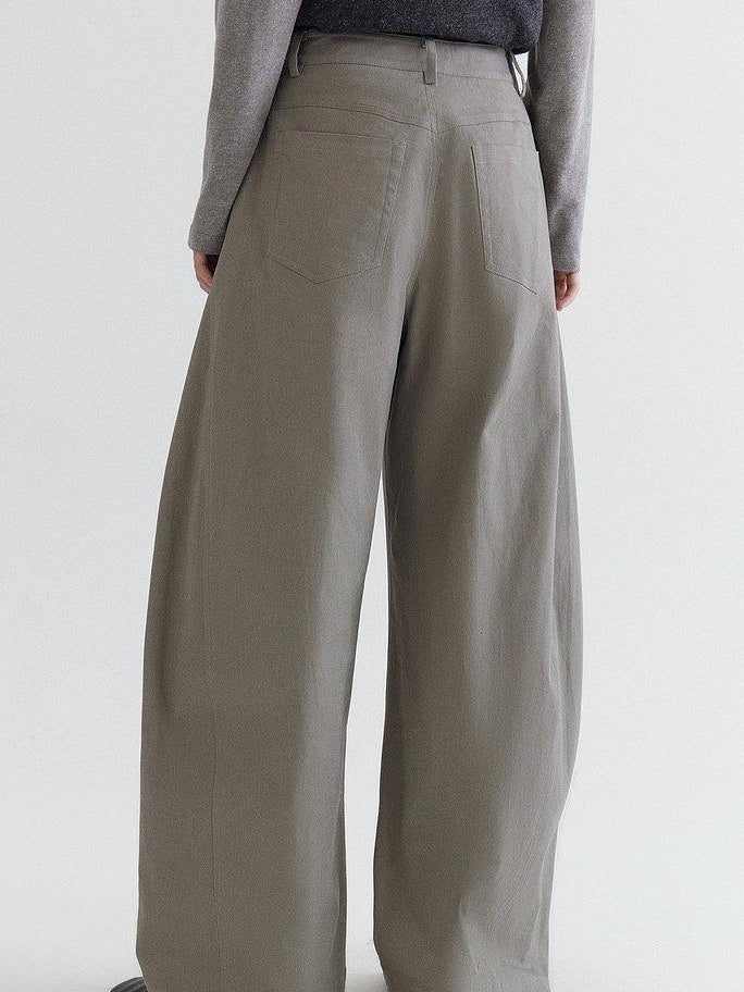 fano High Waist Cotton Pocket Loose Commuter Ladies Gray Green Wide Leg Pants