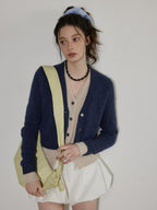 Lofi choose Faux Two Piece Layered Loose Fit V-neck Button Front Office Women Knit Cardigans