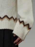 unspoken Warm Colorblock Commuter Loose Fit Crew Neck Pullover Knitwear Beige Sweaters