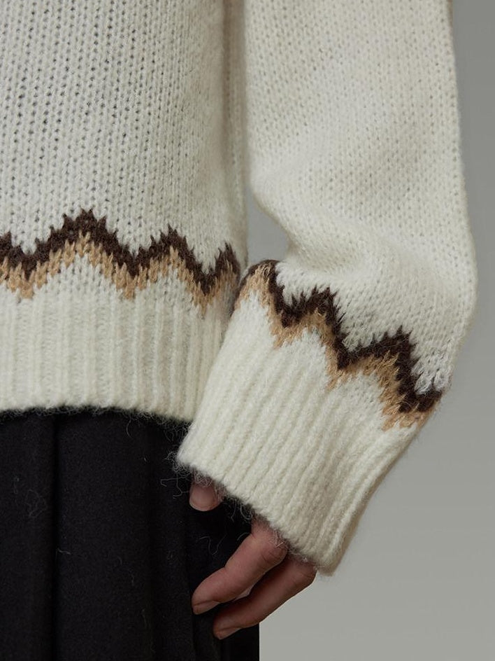 unspoken Warm Colorblock Commuter Loose Fit Crew Neck Pullover Knitwear Beige Sweaters