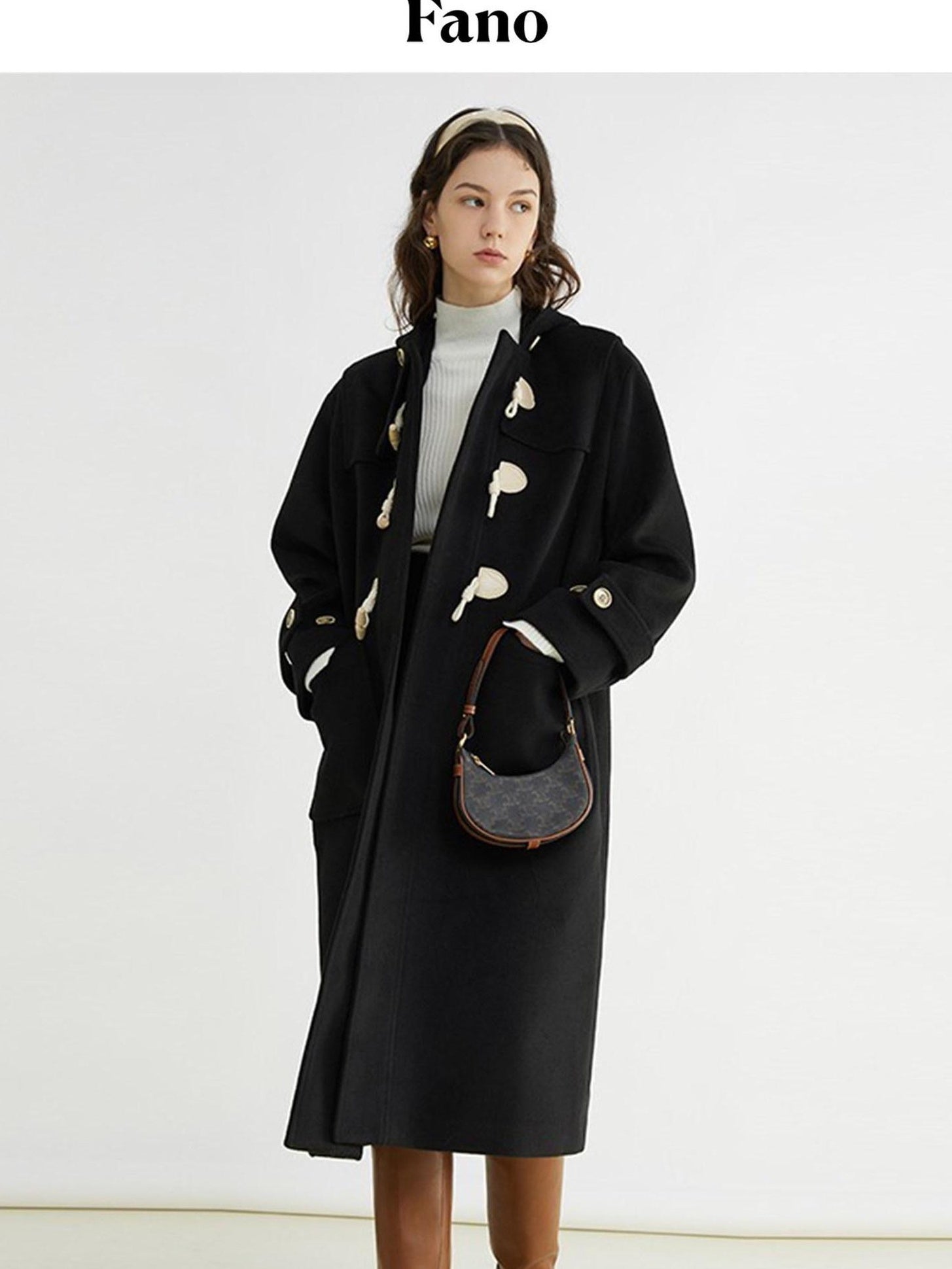 fano Toggle Pocket Minimal Commuter Midlength Women Polyester Blend Long Coats