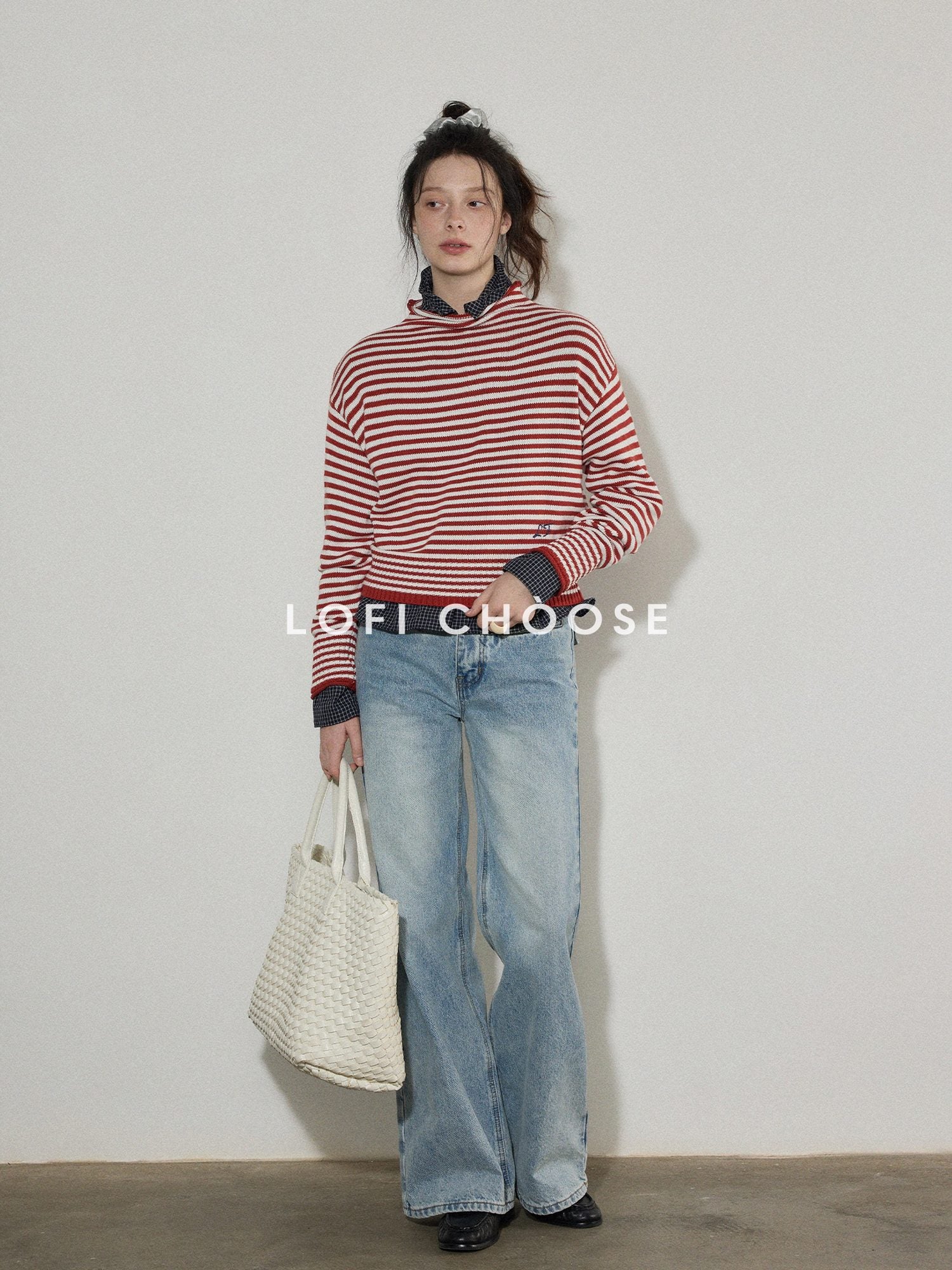 Lofi choose Acrylic Cotton Soft Striped Loose Fit Pullover Commuter Style Women Sweaters