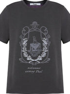 fano Soft Polycotton Korean Loose Fit Crew Neck Dark Gray Print Short Sleeve T-Shirts