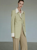 unspoken Streamlined Slim Fit Sage Green Notch Lapel Single Breasted Office Women Blazers