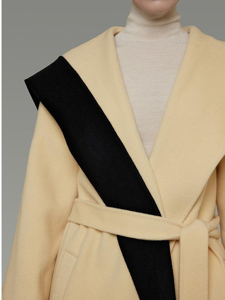 unspoken Thick Cozy Longline Loose Fit Minimal Commuter Cream Black Wool Coats