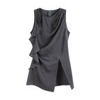 someonesometimes Satin Strappy Original Design Slim Fit Elegant Gray Off Shoulder Crop Tops
