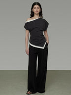unspoken Viscose Knit Slim Minimal Women Colorblock Off Shoulder Crop Tops