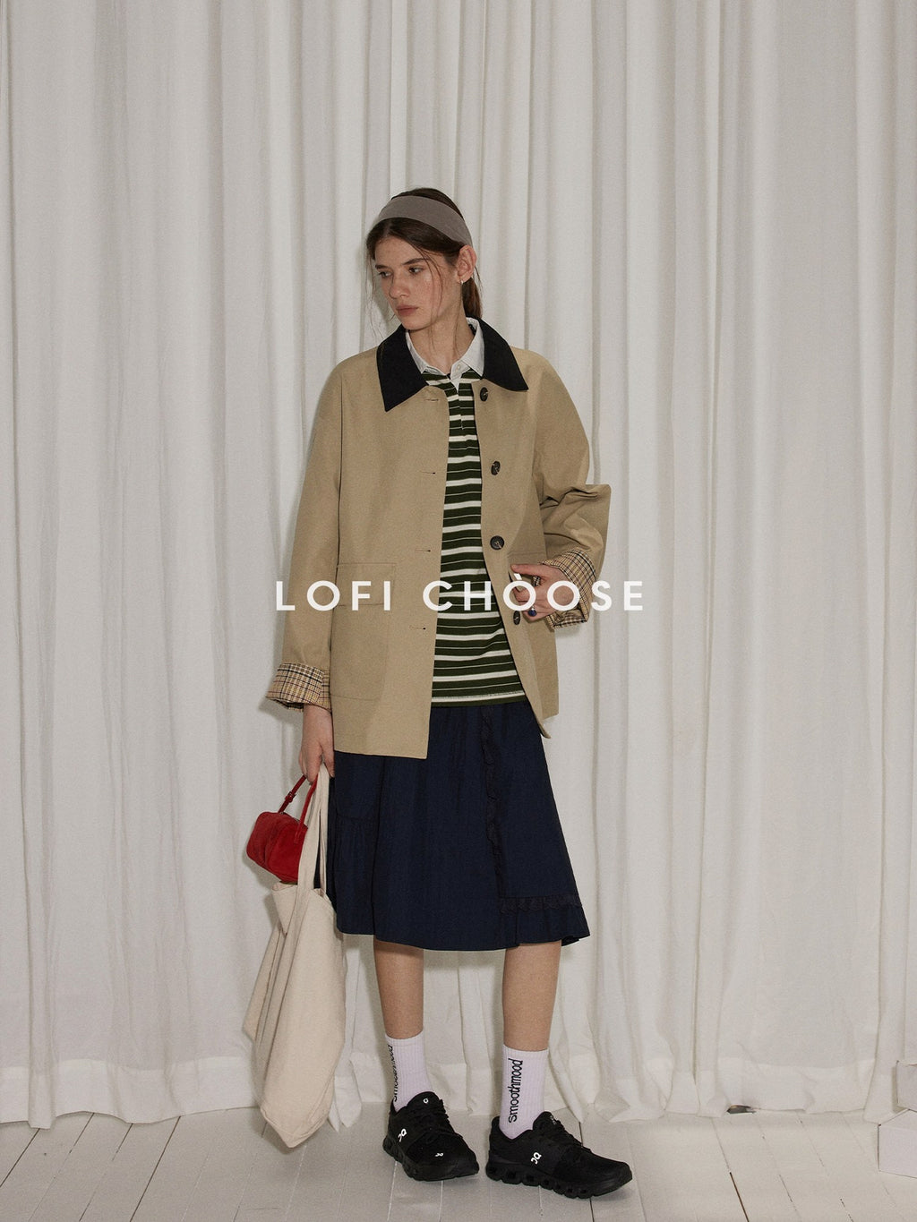 Lofi choose Cotton Blend Loose Fit Commuter Short Single Breasted Khaki Black Trench Coats