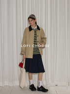 Lofi choose Cotton Blend Loose Fit Commuter Short Single Breasted Khaki Black Trench Coats