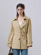 ikyou Lightweight Khaki High Waist Belted Artistic Lapel Women Trench Coats